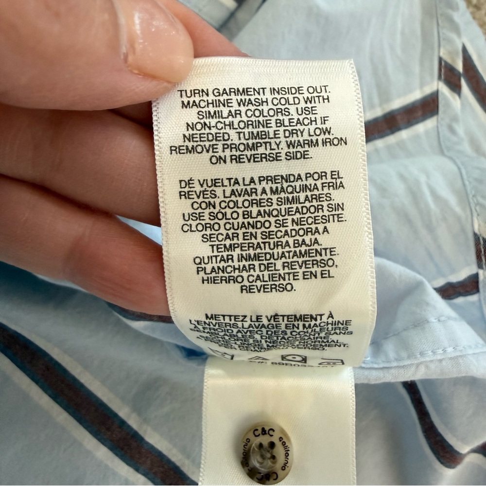 C & C California | NWT 100% Blue and Brown Stripe 100% Cotton Button Down Shirt - Picture 9 of 9